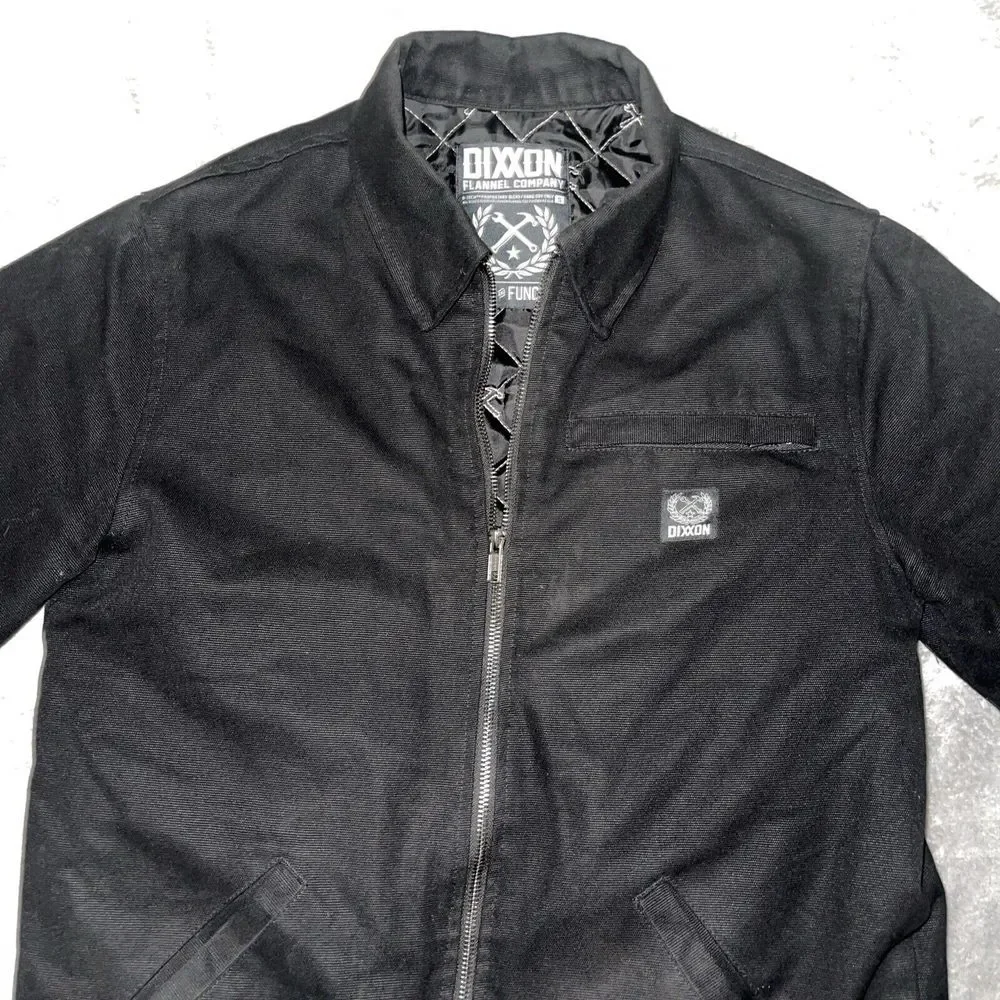 Dixxon Flannel Jacket Men's Size Small Full Zip Quilted‎ Lined Solid Black EUC